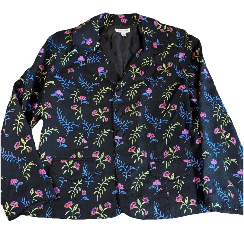 David Brooks Women's 18 Embroidered Floral Blazer Jacket Boho 100% Wool